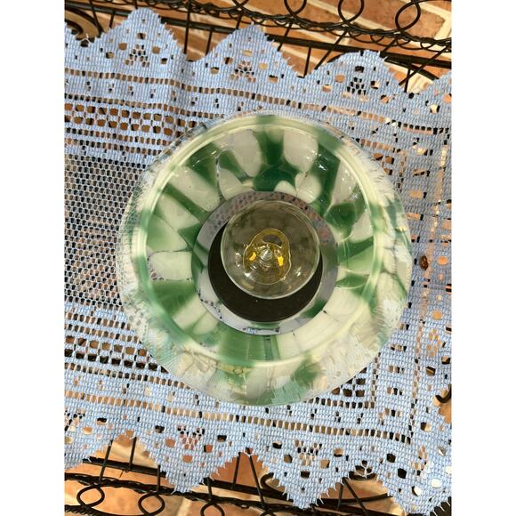 Confetti Glass Mushroom Light Lamp Green & White Boho - Picture 3 of 8